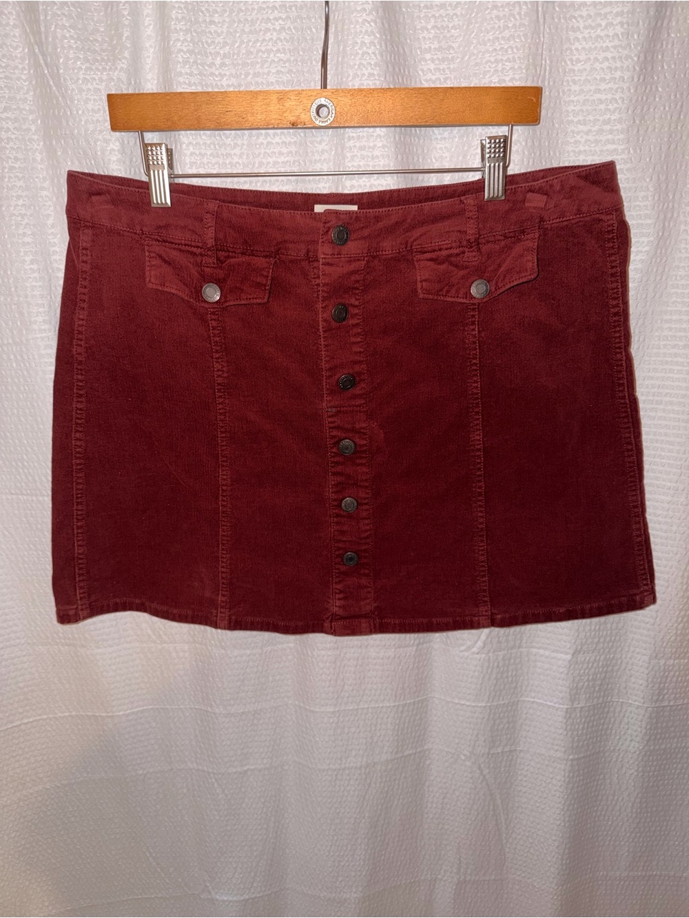 Mossimo Burgundy Corduroy Button Front Mini Skirt Size 16